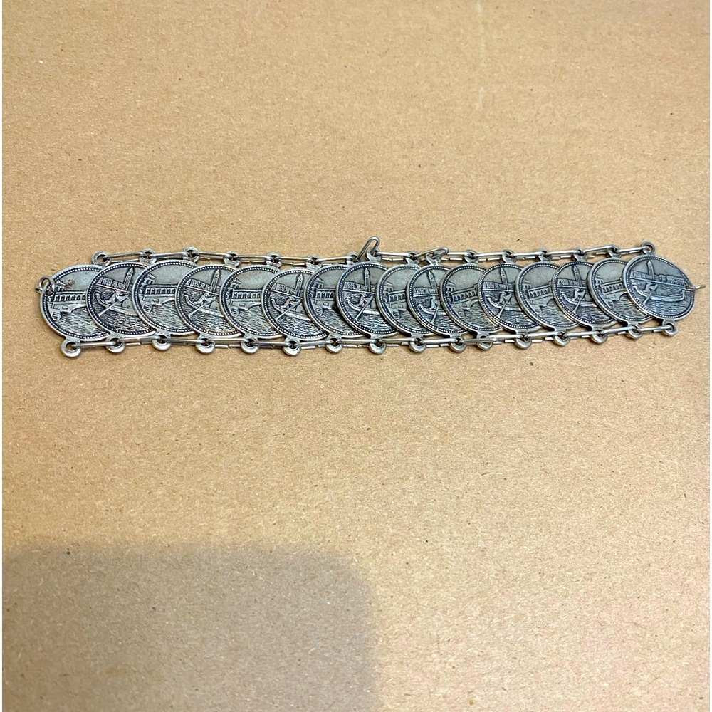 Vintage Italian Silver Tone Coin Bracelet from Venezia/Venice